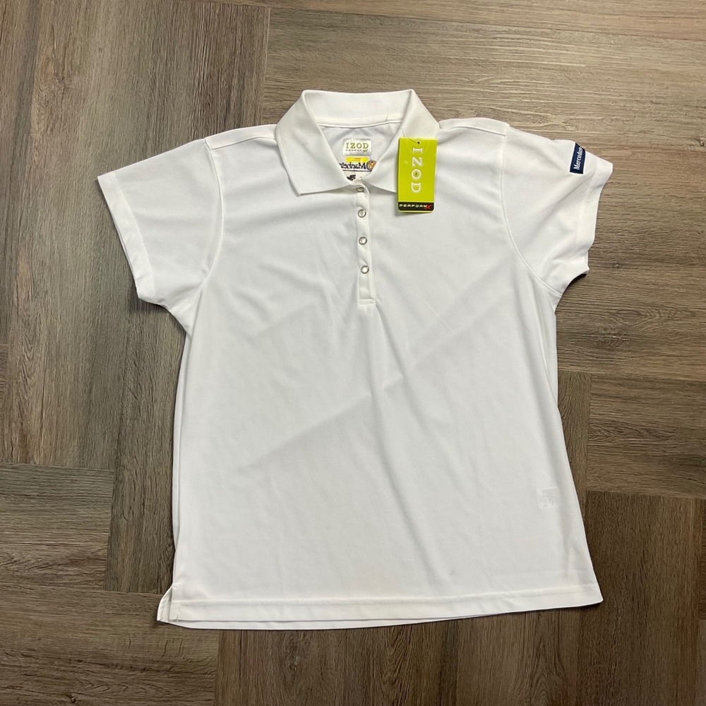 NWT IZOD PerformX Mercedes Benz Manheim Palm Beach Polo Shirt Womens Large White